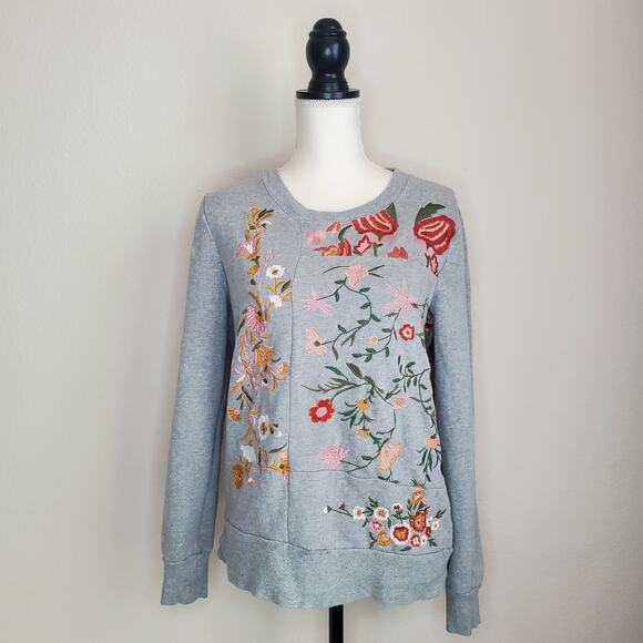 Anthropologie Gray Floral Sweatshirt Small - Picture 1 of 8